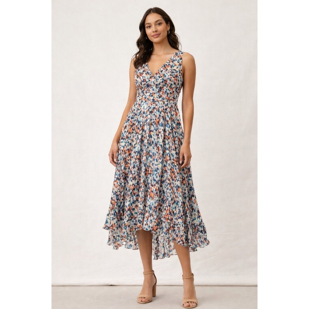 Plenty Dresses By Tracy Reese Dress Womens 4P‎ Multicolor Floral Pleated Hi Low